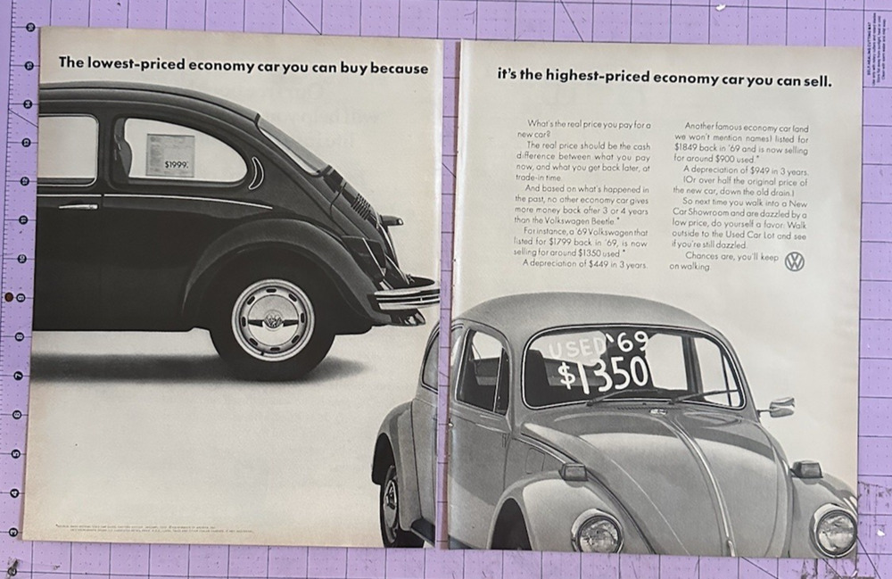 Vintage 1972 VW Volkswagen Beetle/Bug 2-Page Print Ad